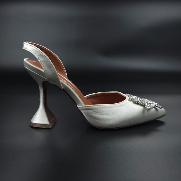 AMINA MUADDI Begum Sling 70 White Satin Swarovski Crystal Pointed Pumps 90s y2k - Picture 3 of 13